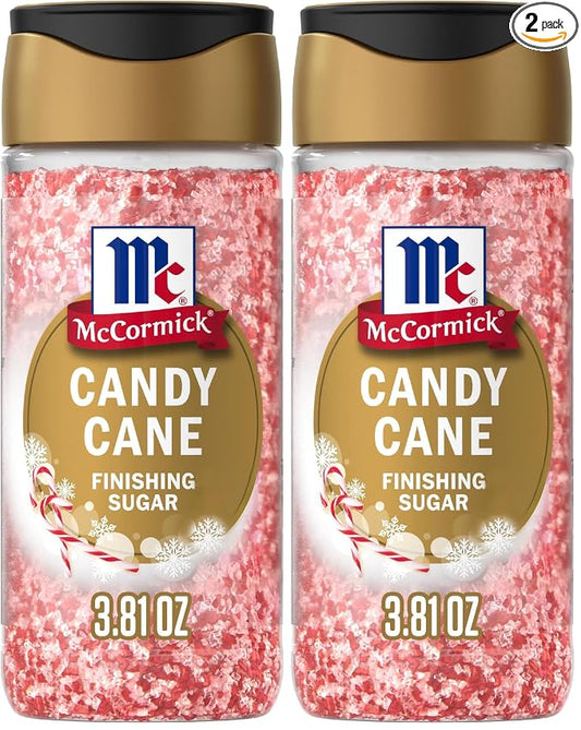 McCormick Finishing Sugar, Candy Cane, Limited Edition, Sweet Peppermint, Iconic Holiday Flavor, For Hot Chocolate, Chocolate Fudge, Bark, Cocktails, and More, 3.81 oz (Pack of 2)