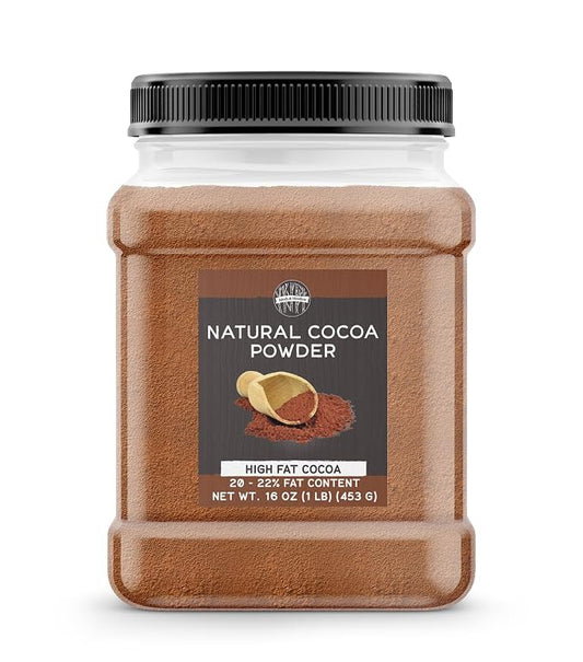 Birch & Meadow Natural High Fat Cocoa Powder, Non-Alkalized, 22/24% Cocoa Butter, Baking (16 Ounce)