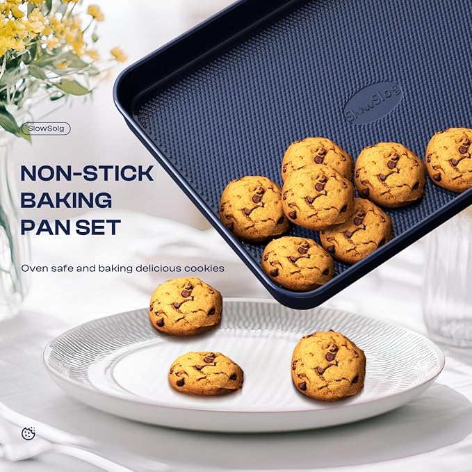 12-Piece Oven Safe Nonstick Bakeware Set with Baking Pan, Cake Pan, Muffin Pan, Loaf Pan, Square Pan, Roasting Pan, Cookie Pan, Cooling Rack & Utensils - Ceramic Coated Blue