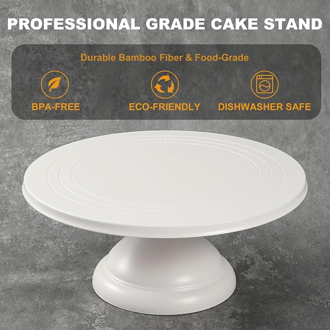 ECOWAY Bamboo Fiber Cake Stand 12 Inch with Cake Spatula, Black Round Cupcake Stand Large Dessert Stand, Cake Decorating Display Stand for Birthday Parties, Weddings, Baby Shower and Other Events