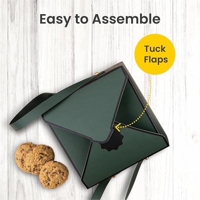 Hammont Gift Boxes - 4 Pack of Gift Boxes with Faux Leather Handles - Cookie Boxes - Versatile Gift Boxes for Presents - Elegant Box for Cakes Candy | Jewelry | Chocolates (6"x6"x3" (Green))