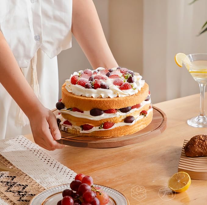 Farmyards Rotatable Acacia Wood Cake Display Stand with Acrylic Dome Lid - 2-in-1 Rotating Cake Holder, Cake Plate Display with Cover for Baking Gifts, Dessert Table Display Set & Charcuterie Board