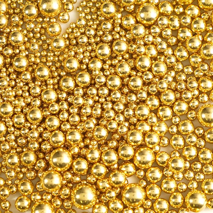 Dazzjoy Gold Pearl Sugar Sprinkles, Edible Candy Sprinkles, Cake Toppers and Cake Decorations, Mix Size, Cookie Decorating, Ice Cream, Patriotic Wedding Party Holiday Supplies, 130g/4.58oz