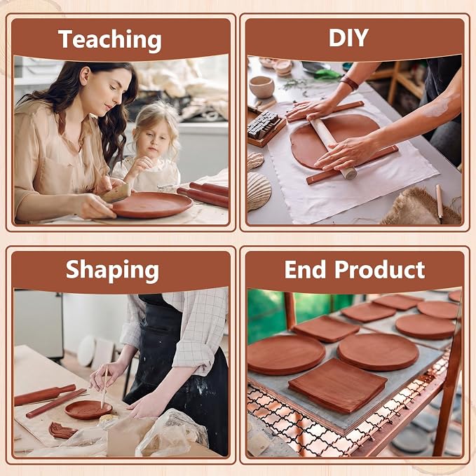 Sasylvia 10 Pcs Clay Pottery Rolling Pin Guides Wood Teaching Rolling Mud Stick Guide Set Polymer Clay Depth Thickness Guide Pottery Mudboard Tools (5 Size,Reddish Brown)