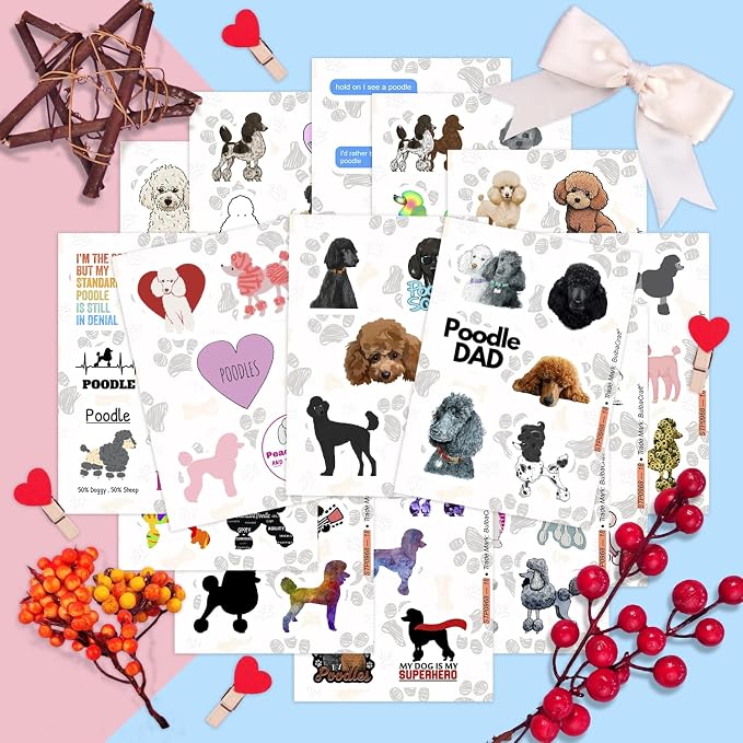 100Pcs Poodle Stickers for Water Bottle and Laptop - Poodle Party Supplies & Decorations, Waterproof Vinyl Decals, Cute Dog and Pet Stickers, Gifts for Women & Men