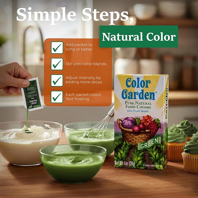 Color Garden Pure Natural Food Coloring, Green – 5 ct 1 oz | Plant-Based, Vegan, Non-Toxic Liquid Food Dye, Healthy Food Coloring