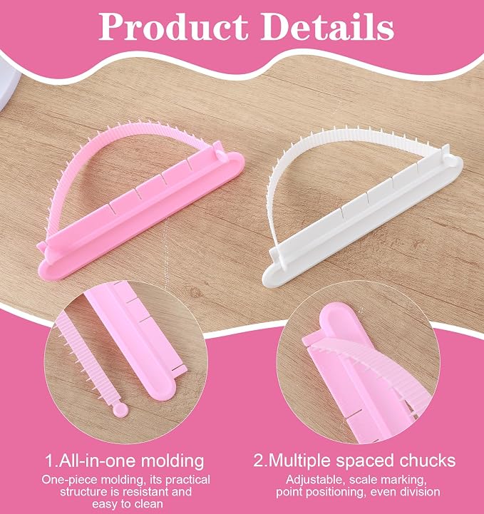 2Pcs Cake Arch Guide Tool, Cake Arch Tool, Baking Aid for Fondant Icing Decorating Measuring Beginners (White and Pink)