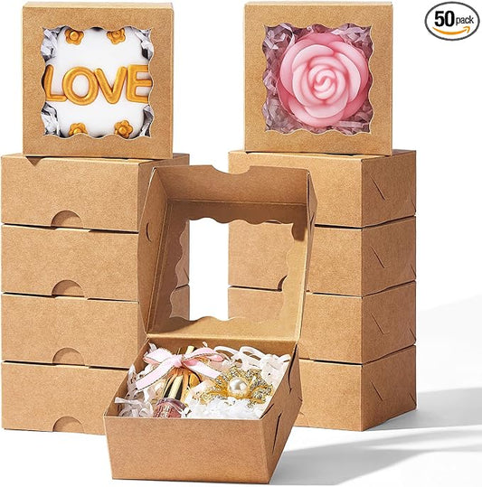 RomanticBaking 3x3x1.5Inches 50 Mini Bakery Boxes with Window for Homemade Soap,Cookies,Chocolate truffle,Chocolate Covered Strawberries