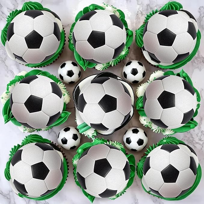 48PCS Edible Soccer Balls Cupcake Toppers Edible Soccer Football Cake Decorations for Sports Ball Game Theme Baby Shower Birthday Party Cake Decorations Supplies