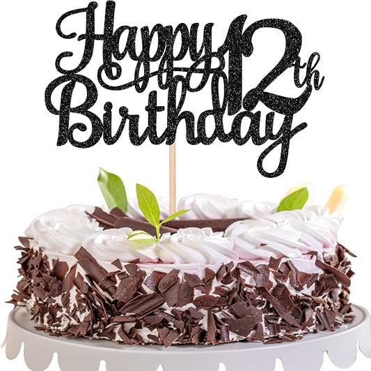 1 PCS Happy 12th Birthday Cake Topper Glitter Cheers to 12 Years Birthday Cake Pick 12 Fabulous Cake Decoration for Happy 13th Birthday Theme Party Decorations Supplies Black