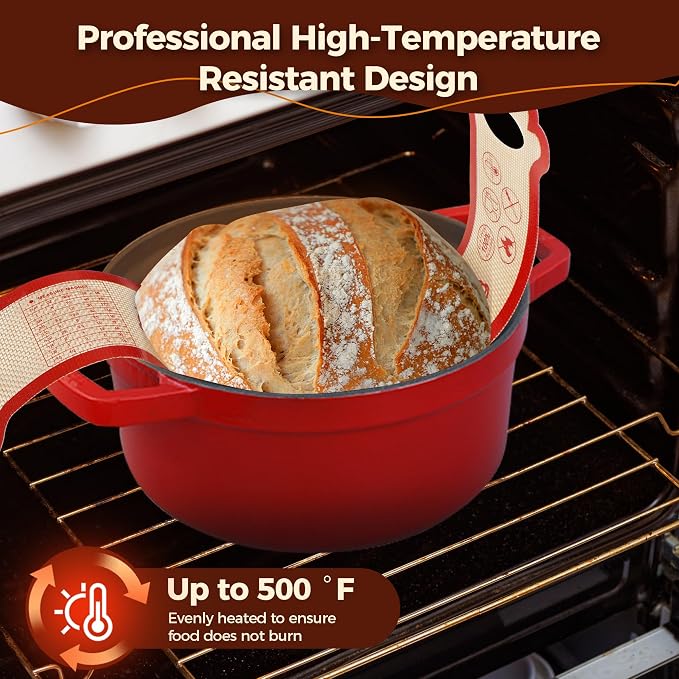 2PCS Silicone Bread Sling for Dutch Oven, 6 Inch Non-Stick Round Sourdough Baking Slings, Reusable Baking Cooking Transfer Mats with Long Cat-Shape Handle, Easy To Transfer Bread More Easily