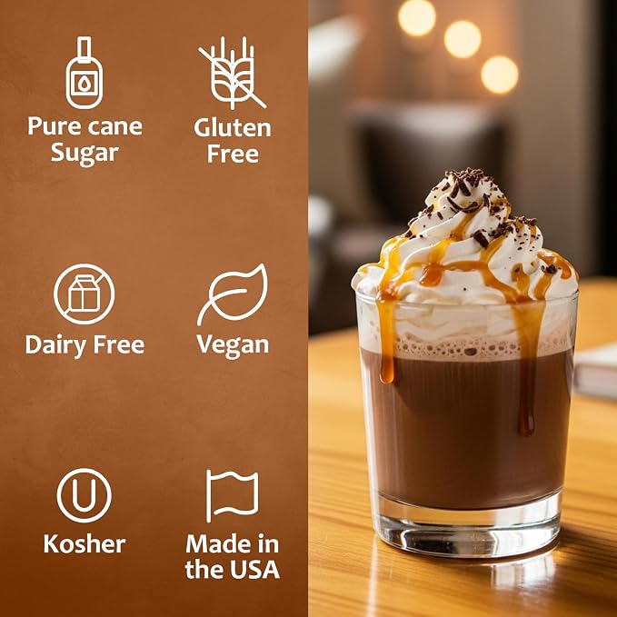 Syruvia Coffee Syrup, Caramel Chocolate Flavored Syrup for Drinks, Lattes, and Desserts, Natural Flavors – 25.4 fl oz - with Pump