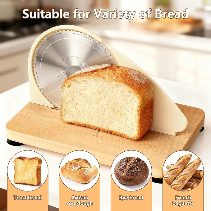 Manual Bread Slicer for Homemade Sourdough Bread with 25 Set Paper Bread Bags, Adjustable Thickness, Hand Crank Sourdough Bread Slicer with Stainless Steel Blade, Suction Cup and Guide Rail