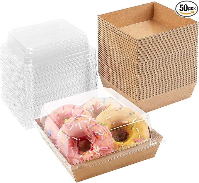 Ocmoiy Small Charcuterie Boxes with Clear Lids, To Go Paper Disposable Food Containers, 5 Inches Bakery Dessert Boxes for Sandwich, Cookie, Pastry, Cake Slice (Brown, 50ct)