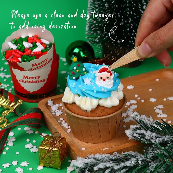 Edible Christmas Cake Decorations, Edible Gingerbread Men, Christmas Tree Candy, Santa Claus Icing Decorations, Socks, Snowman for Gingerbread House, Cupcakes, Cake, Cookies, and Cakecicles