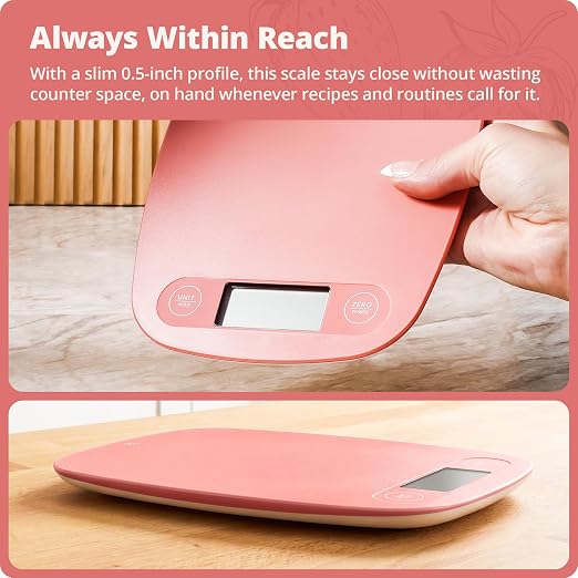 Greater Goods Food Scale – Digital Kitchen Scale, 1g Precision, Easy-Tare & Quick Conversion, Slim Compact Design, Durable & Portable | Ideal for Cooking, Baking & Meal Prep (Coral Pink)