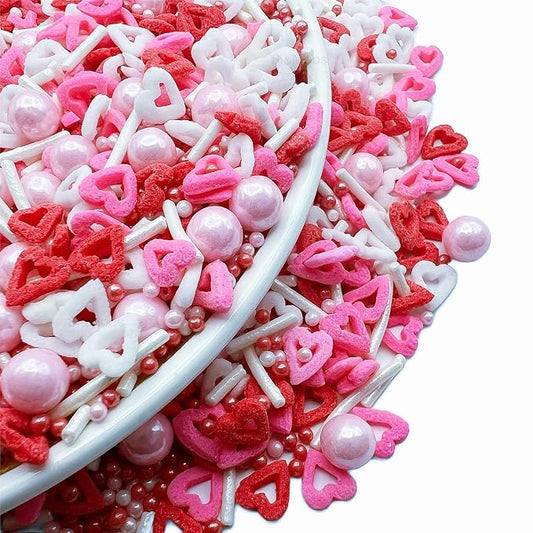 SE Si&Moos Red White and Pink Heart Sprinkles for Cake Decorating Edible Cake Sugar Pearls Valentines Sprinkles Heart Cake Decorations for Cupcakes, Ice Cream, Donuts and Lollipops Party Baby Shower Holiday Supplies 3 OZ