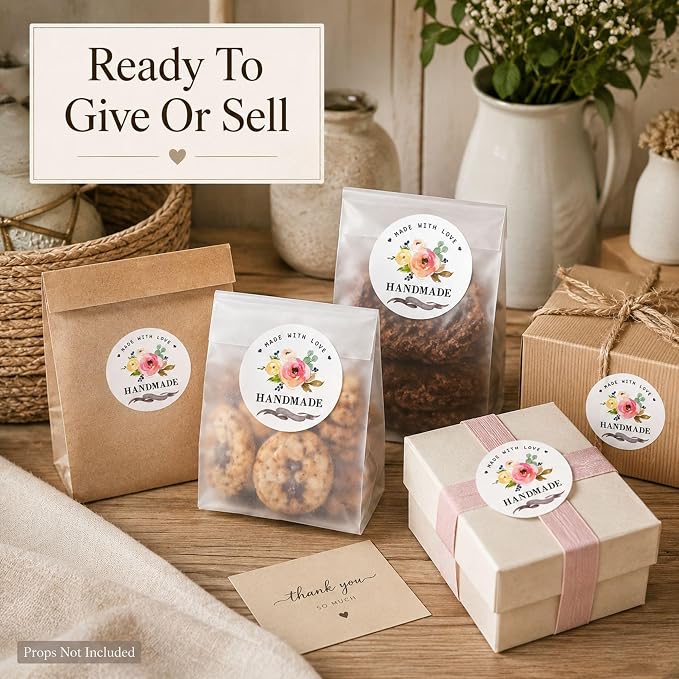Handmade Goods Packaging Seal Stickers: 120 Pcs Floral Labels | 1.6 Inch Paper Stickers For Handmade Goods Small Business And Bakery Packaging