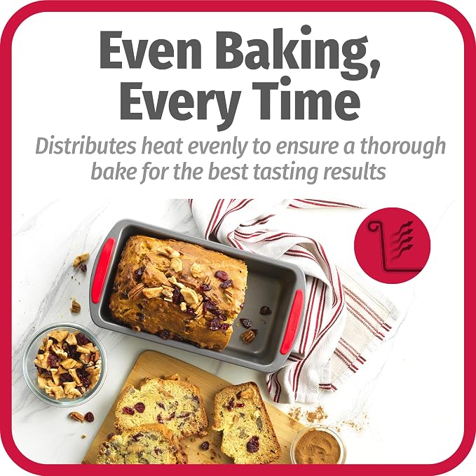 GoodCook MegaGrip 9" x 5" Nonstick Steel Bread Loaf Pan with Silicone Grip Handles, Gray
