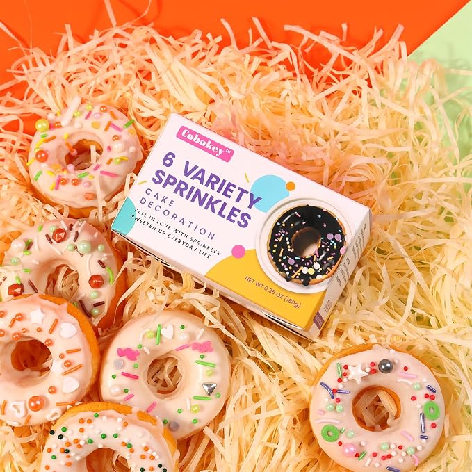 Easter Sprinkles for Cake Decorating, Cupcake, Cookies, Ice Cream Topper, 6 Packs Orange Sprinkles Green Sugar Pearls Candy, Six of assorted Sprinkles for Baking, Perfect for Easter Day Party