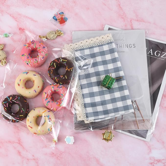 100 Pcs Clear Cellophane Cello Bags 7.5'' x 10.5'' Self Sealing Cellophane Plastic Bags Self Adhesive, for Gift Packaging, Photos, Cards Candy, Dessert, Goodie, Party Favors and Dessert and Small Business Packaging