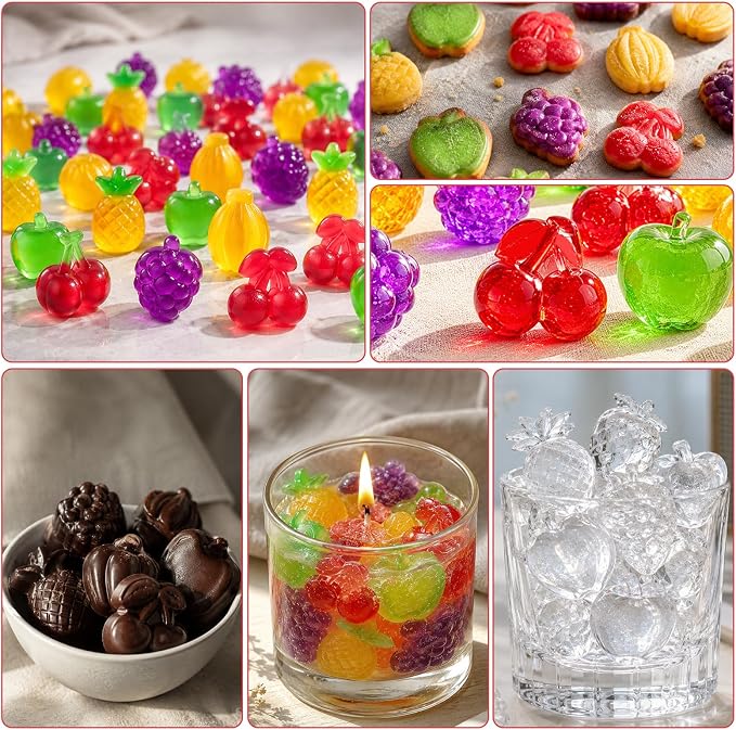 Fruit Snack Molds, 4pcs Gummy Molds Silicone Chocolate Candy Molds With 2pcs Dropper, Including Mini Pineapple, Banana, Cherry, Apple, Grape Shape