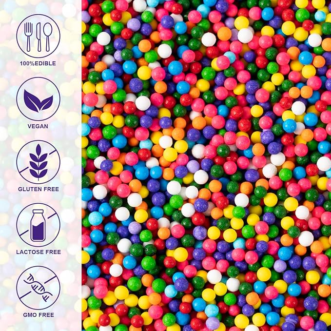 Rainbow Nonpareil Sprinkles Bulk 1 pound 2mm Rainbow Pearls Suagr Sprinkles for Cake Decorating Ice Cream Dessert Toppings Cookies Cupcakes Mini Round Birthday Candy