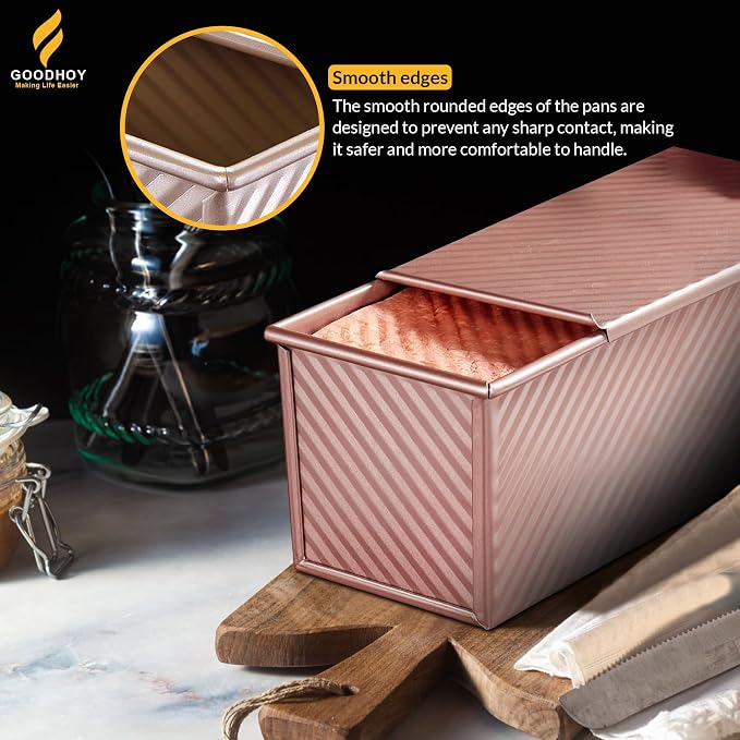 2.2lb set Nonstick Pullman Loaf Pan With Lid For Homemade Bread. Sandwich Bread Baking Mold With Sliding Lid, Durable Toast Box For Square Loaf Shokupan Soft Milk Bread & Gift Box Included.