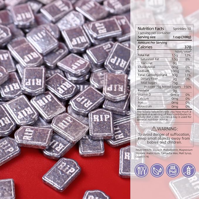 Tombstone Sprinkles for Cake Decorating, Silver Grey Sprinkles Perfect for Horror Dessert Party 3.52 Ounce