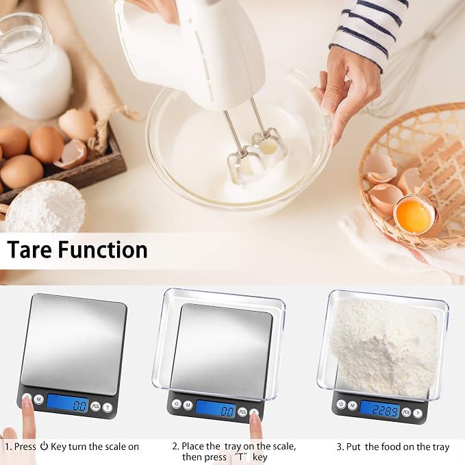 Fuzion Small Gram Scale 3000g, Digital Kitchen Food Scale, Gram and Ounce | 0.1g Accuracy, 6 Modes, 2 Trays Included, LCD Display, Tare, Piece Counting, For Food, Coffee, Cooking, Herb, Reptiles, Coins