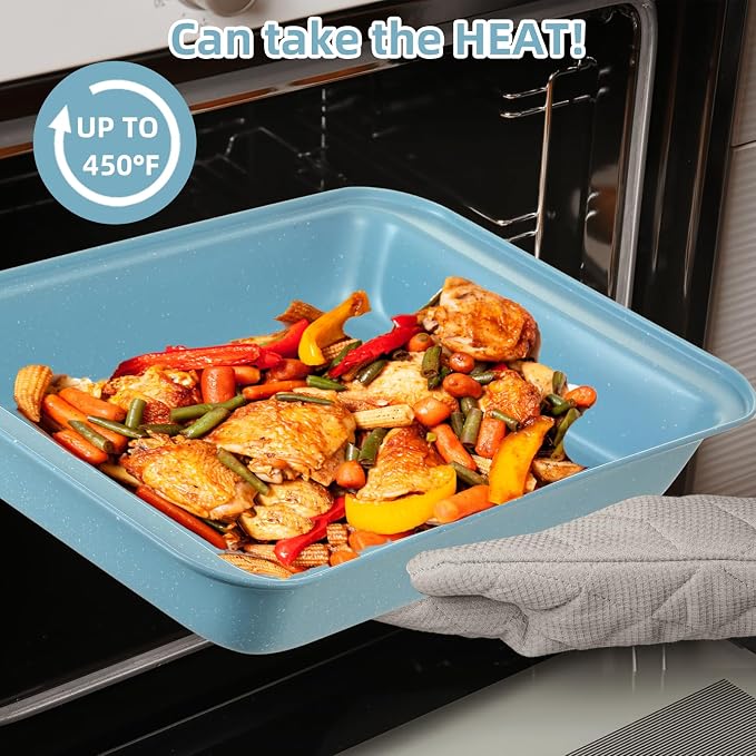 11-Piece Nonstick Baking Pans Set - Professional Grade Carbon Steel Bakeware with Premium Coating- Dishwasher Safe, Stackable, Oven Safe to 450°F (Slight Blue)