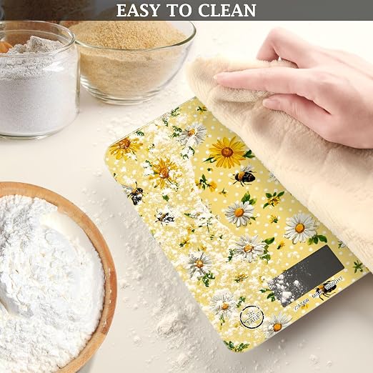 Food Scale Kitchen Scale Food Weight Scales Digital Weight Grams and Ounces Small Electronic Food Scale for Baking Cooking Yellow Dot Bee and Daisy
