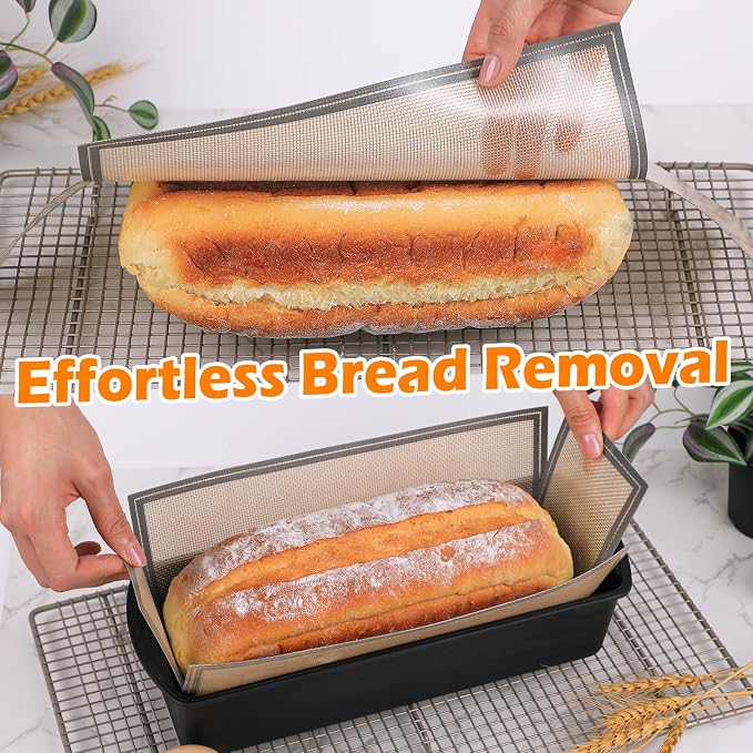 Webake Large Silicone Loaf Pan Liner for 13" x 5" Long Baking Bread, Reusable, Nonstick European-Grade Silicone, Set of 2