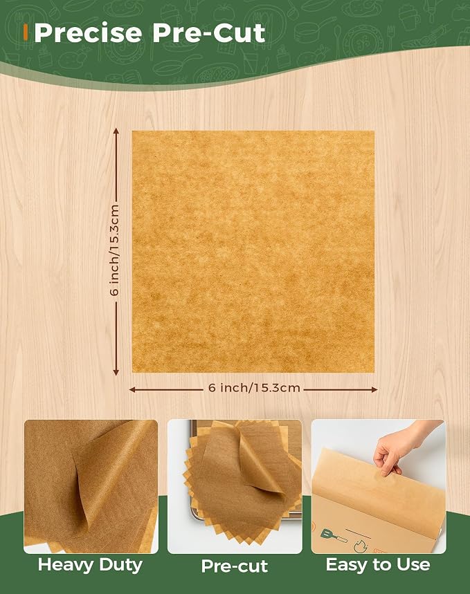320Pcs 6x6 Inches Parchment Paper Squares, Unbleached Hamburger Patty Paper, Non-Stick Parchment Sheets for Separating Patty, Wrapping Burgers, Naan, Tortillas Press, Freezer, Oven, Microwave