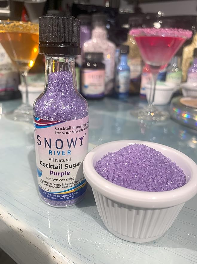 Snowy River Purple Cocktail Sugar - Kosher Certified Naturally Colored Purple Cocktail Rimmer (2oz Bottle, Medium Crystal)