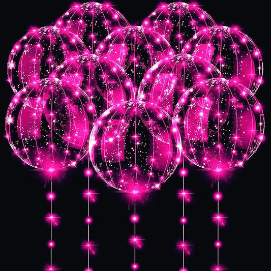 LED Balloons 10 PACKS, 20 Inches Light Up BoboBalloons Helium Style,Glow Bubble Balloons for Christmas Wedding Birthday Valentines Day Halloween Party Supplies Decorations (Pink light)