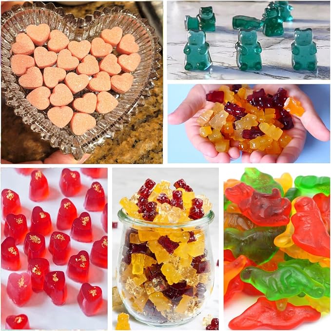 4Pcs Gummy Candy Molds - Silicone Gummy Dinosaur/Bear/Donut/Small Hearts Shapes/Snack Mold with 2pcs Dropper,Non-stick and Bpa Free for Mini Candy Chocolate Gummies Baking