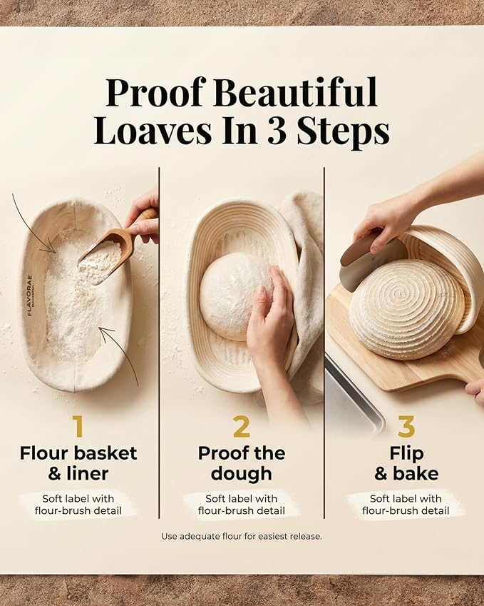 Banneton Bread Proofing Basket with Liner – Natural Rattan Dough Riser with Sourdough Baking Accessories, Artisan Bread Loaves, Homemade Bread Making - 9” Round Sourdough Starter Kit