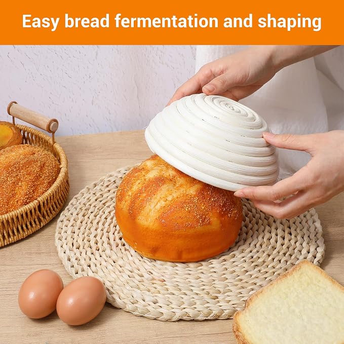 4-Pack Sourdough Bread Proofing Basket & Banneton Bread Proofing Basket Set with Liners, 6" Round Rattan Dough Bowls (6.3"x2.4") for Artisan Baking