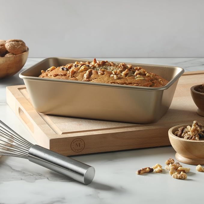 Martha Stewart Gallen 9 Inch Nonstick Carbon Steel Loaf Pan – Champagne, Durable Bakeware for Even Baking and Easy Release