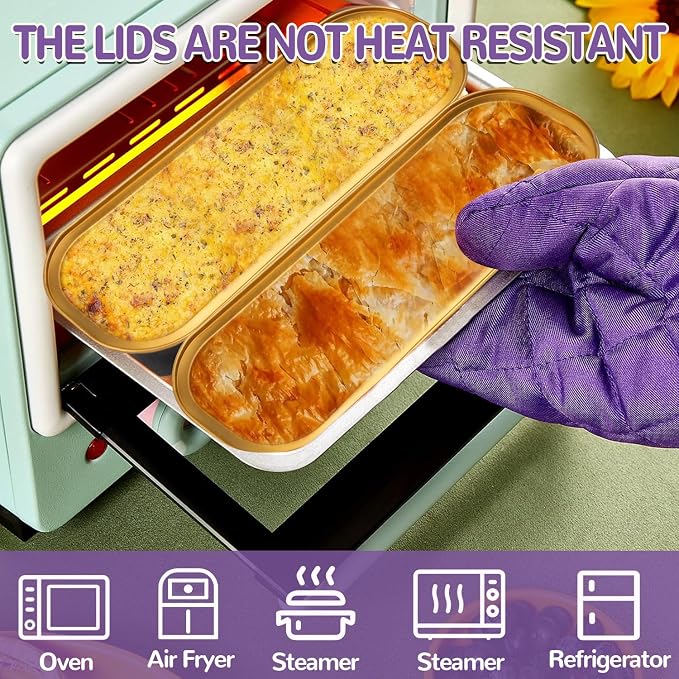 FNIU 30Pcs Mini Loaf Pans with Lids, Aluminum Foil Baking Pans, Rectangle Mini Cake Pans, Brownie Baking Cups for Wedding Birthday Party (Black Gold)