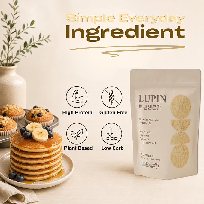 Lupinery Lupin Flour Gluten Free Baking Alternative | High Protein, High Fiber, Low Carb, Sugar Free & Non-GMO | Fine Milled 100% Australian Lupin Bean Meal Powder for Cooking, Baking and Recipes