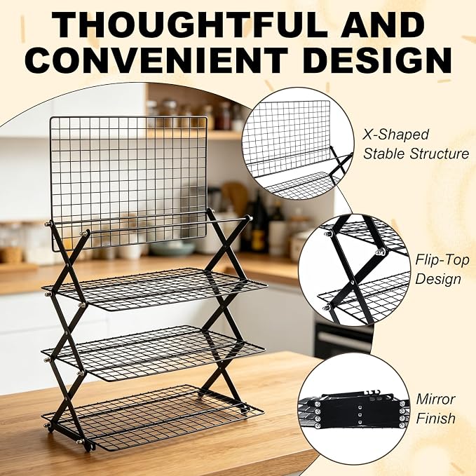 4 Tier Cooling Rack Stackable, Cooling Racks for Cooking and Baking Adjustable Stackable Roasting Cooking Drying Wire Cooling Rack for Cookies Baking