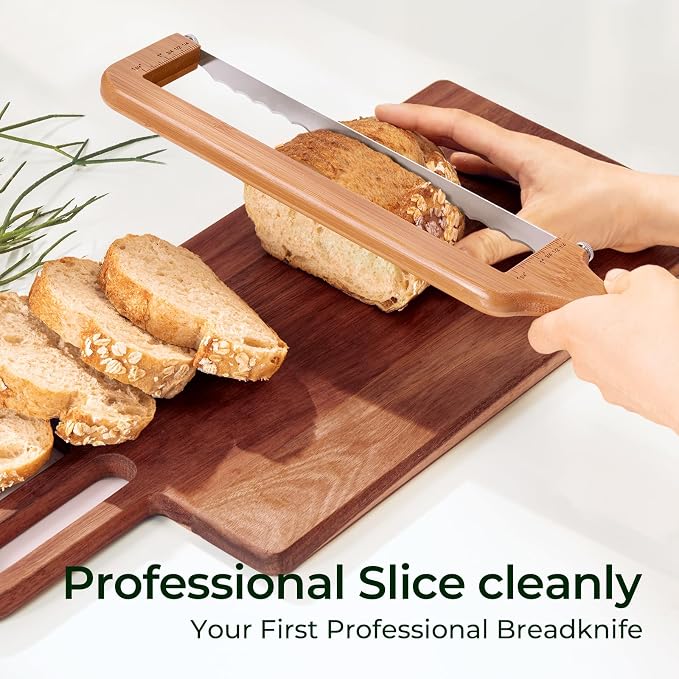 keechee Sourdough Bread Knife – Extra Large Bread Slicer for Homemade Bread with Thickness Guide & Stainless Steel Blade, Even Slice Cutter for Baguettes, Bagels, Gift for Bread Lovers (Standard)
