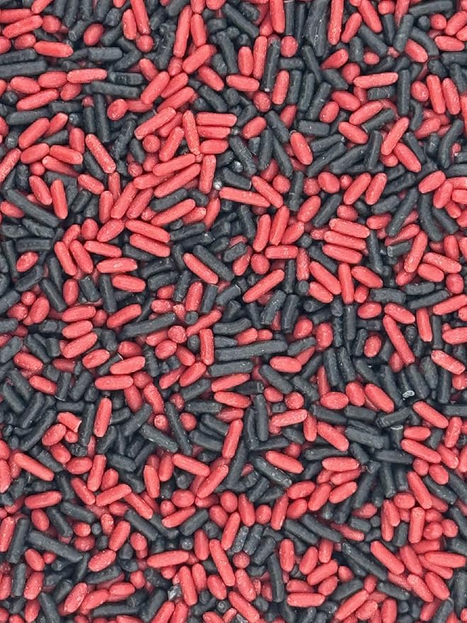 Red and Black Sprinkles 4oz pack for Cake, Cupcake, Cookie Decorations, Ice Cream and Donut Toppings Edible Decorating Baking Supplies - mix