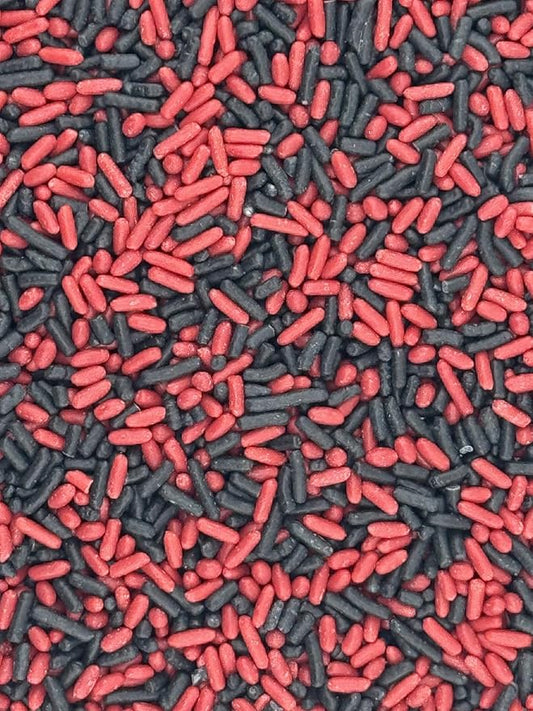 Red and Black Sprinkles 4oz pack for Cake, Cupcake, Cookie Decorations, Ice Cream and Donut Toppings Edible Decorating Baking Supplies - mix