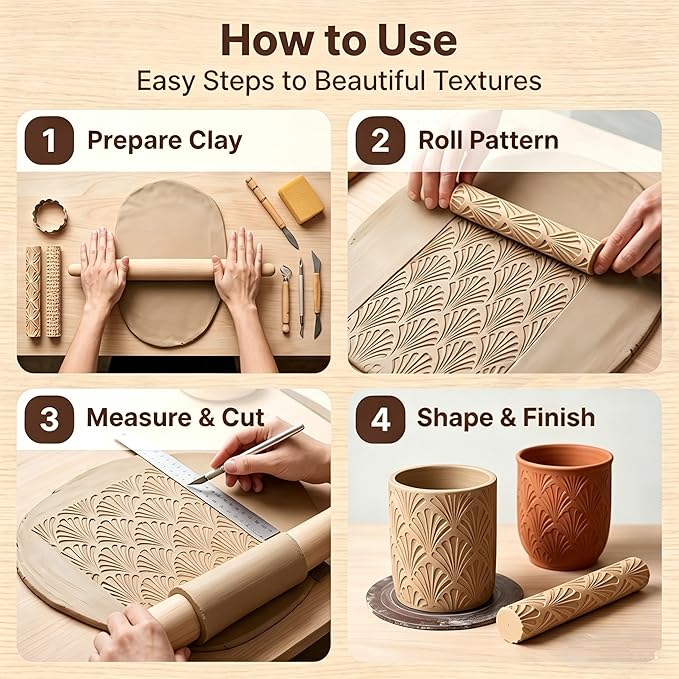 Hokkieam Clay Texture Rollers | 10-Pack Polymer Clay Texture Roller Set for Pottery & Crafting