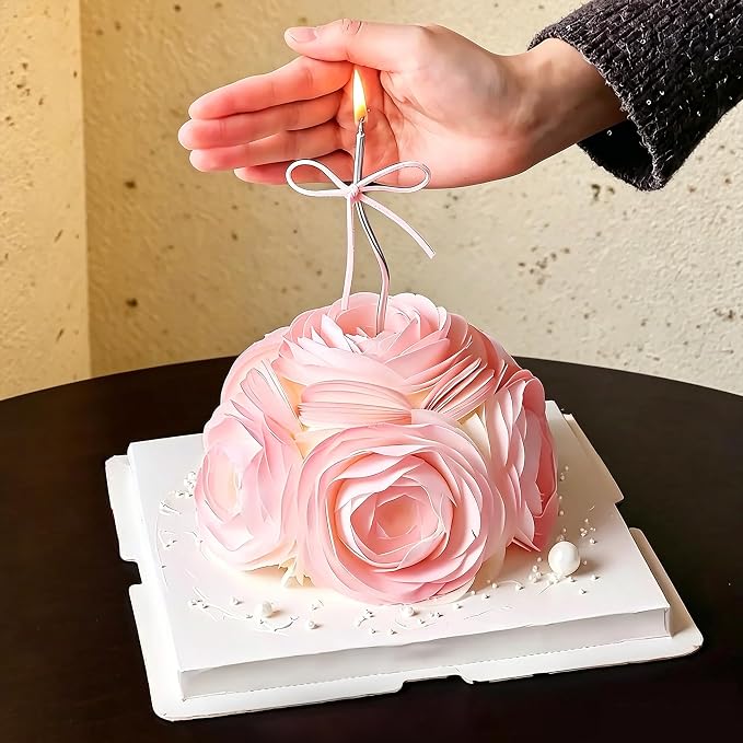 60PCS/80PCS Wafer Paper Round Pieces 3D Spherical Cake Edges Rice Paper Swan Rose Flower Round Cupcake Decoration Inserts (80, Pink, Large)