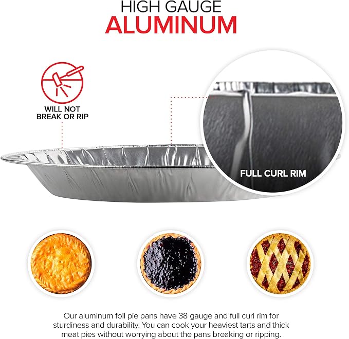 Stock Your Home 9 Inch Aluminum Tart Pie Pans (10 Count) - Disposable & Recyclable Large Pie Pan - Foil Pie Tin for Bakeries, Cafes, Restaurants - Durable Large Foil Pans for Pies, Fruit Tarts, Quiche
