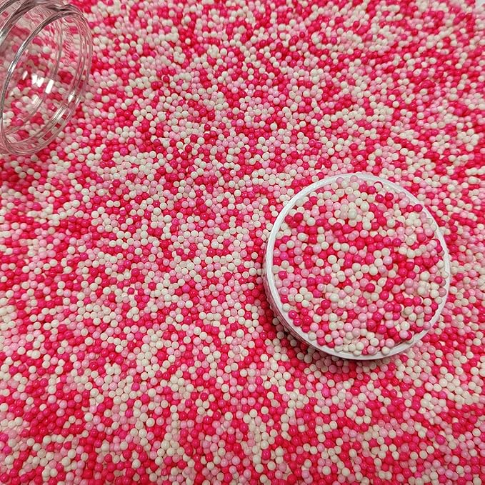 Valentines Sprinkles Pink and White Nonpareils Sprinkles Edible Mini Pearl Sprinkle for Cake Decorations, Baking, Ice Cream, Cookies, Donuts and Lollipops - 2mm Sugar Pearls 3.88oz